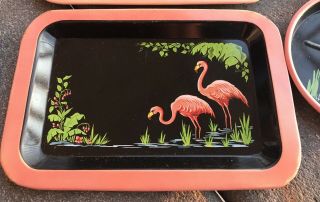 8 Vintage Metal Flamingo Trays 50 ' s Coasters Pink Party Mid Century Decor 2