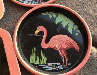 8 Vintage Metal Flamingo Trays 50 ' s Coasters Pink Party Mid Century Decor 3