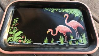 8 Vintage Metal Flamingo Trays 50 ' s Coasters Pink Party Mid Century Decor 4