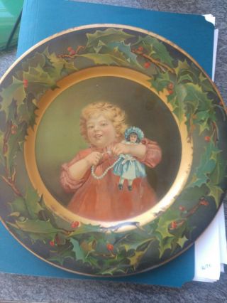 Antique " Compliments Of C D Kenny Co " Christmas Tin Litho Advertising Wall Plate