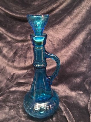 Blue Glass Decanter Bottle - Reminiscent Of " I Dream Of Jeannie " Bottle - 13 "