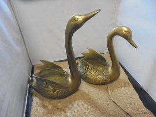 Set Of Brass Swans Made In Korea Tall Planters Metal Lawn Plants Classy Retro