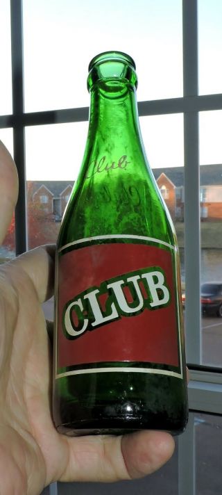 1938 Vintage 1950s Green Glass Red White Acl Club Soda Bottle Deridder La