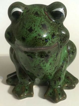 Vintage Small Art Pottery Frog Figurine Green Glazed Ceramic