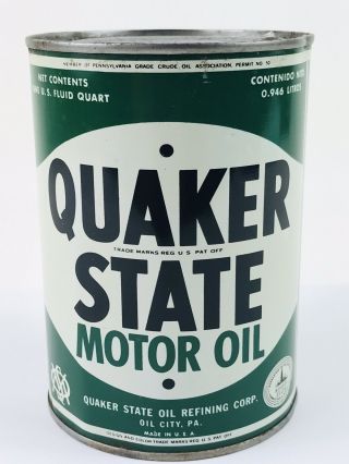 Quaker State Motor Oil Can 1 Quart Gas & Oil Advertising 41