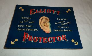 Antique Cardboard Store Display Sign Elliott Protector For The Ear 7.  5 " X 9.  5 "
