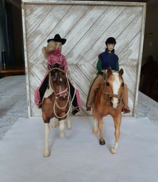 Two Traditional Breyers With Dolls And Tack,
