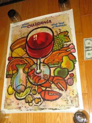 Amado Gonzalez 1960s Wines Of California Wine Land Of America Poster Seafood,