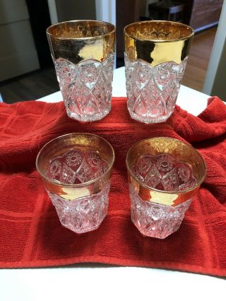 Vintage Liqueur Cocktail Glasses,  Gold Rimmed,  Heavy Cut Glass Set Of 4 Classic