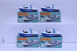 4) Vintage Matchbox Superfast 52 Police Launch Boat