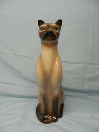 Mid Century Modern 16 1/8” Tall Ceramic Siamese Cat Blue Eyes Holland Mold