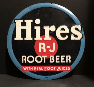 1940’s Hires Root Beer " With Real Root Juices " Round Target Tin Sign