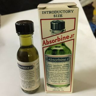 1954 Nos Absorbine Jr Pain Reliever Medicine Medical Glass Bottle Drug Full Nib