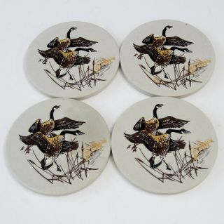 Coasterstone Box Of 4 Coasters With Canada Geese Flying Over Marsh