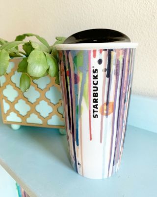 STARBUCKS 2015 Paint Drip Stripes Ceramic Travel Tumbler Mug Coffee Painted 2