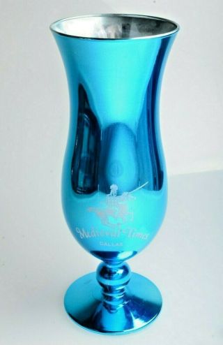 Medieval Times Dallas Souvenir Metallic Hurricane Goblet Glass Blue