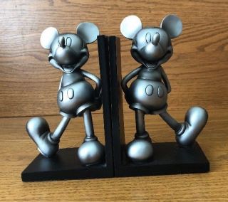 Disney Mickey Mouse Bookend Standard Retro Silver Color W/ Metal Tail
