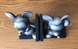 Disney Mickey Mouse Bookend Standard Retro Silver Color W/ Metal Tail 4