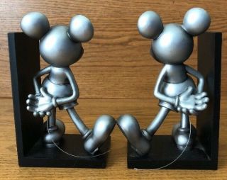 Disney Mickey Mouse Bookend Standard Retro Silver Color W/ Metal Tail 8