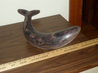 Large Vintage Carved Wood Whale Sculpture 17 " - Carved Mango Wood