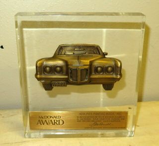 1969 Pontiac Mcdonald Sales Award Plaque Sign Gto Lemans Buick Rare Display