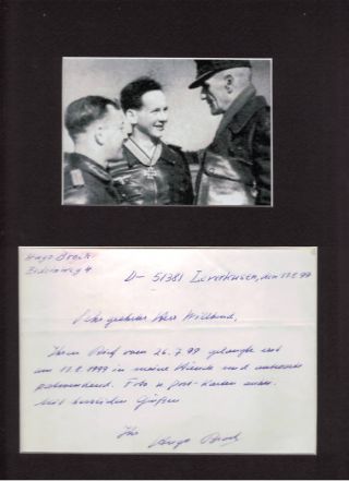 Hugo Broch Signed Matted With Photo 11x14 R11/18 Luftwaffe Pilot Ww Ii Ace