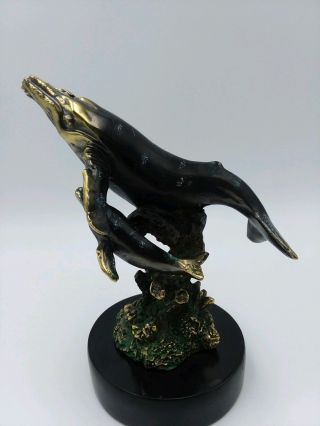 Solid Brass Humpback Whale With Baby