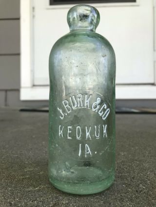 Keokuk,  Iowa 1890’s J.  Burk & Co.  Hutchinson Blob Top Soda Bottle