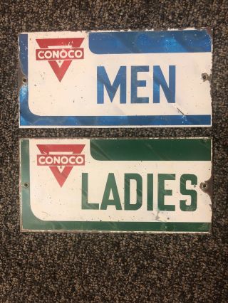 Conoco Gas Restroom Signs Men Ladies Service Station Pair