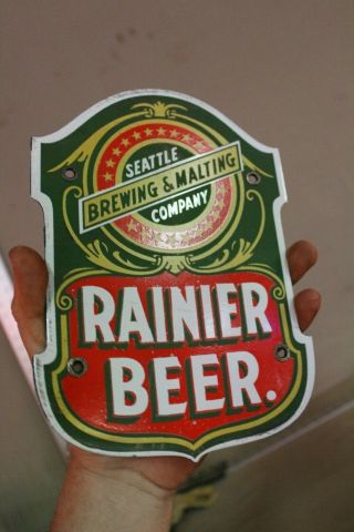 Rainier Beer Seattle Brewing Malting Porcelain Metal Sign Washington Brew Ipa 66