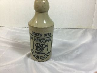 Antique W.  Biscombe Stoneware Beer Bottle Plymouth Ginger Beer