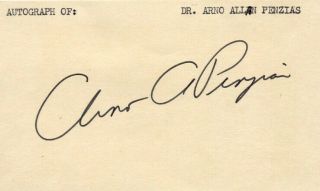 1978 Nobel Prize In Physics Arno A.  Penzias Hand Signed Card From 1979