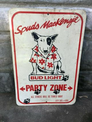 Vintage 1987 Anheuser Busch Bud Light Tin Sign Spuds Mackenzie Party Zone 12x18