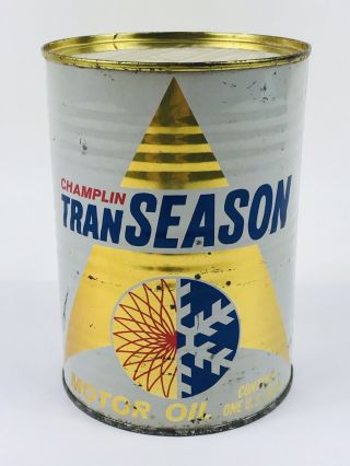 Champlin Tran Season Motor Oil Full 1 Quart Can Gas & Oil Advertising 45