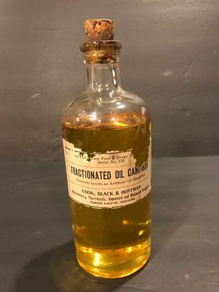 Antique Vintage Pharmacy Bottle Cork Fractionated Oil Camphor Full