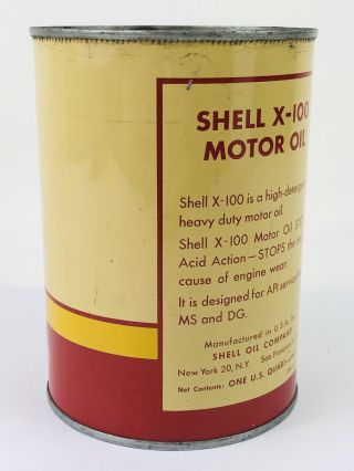 SHELL X - 100 MOTOR OIL 1 QUART CAN GAS & OIL ADVERTISING 28 4