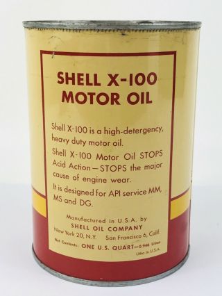 SHELL X - 100 MOTOR OIL 1 QUART CAN GAS & OIL ADVERTISING 28 5