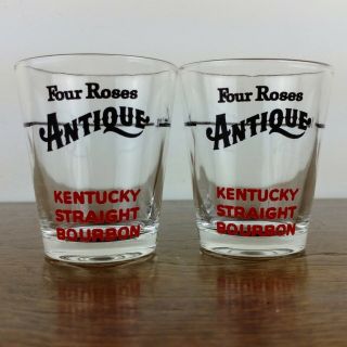 (2) Four Roses Antique Kentucky Straight Bourbon Whiskey Shot Glasses Vtg