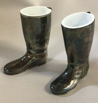 Vintage English Silver Plate Cowboy Boots Jiggers Shot Cups/glasses 1oz & 1.  5oz