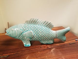 Teal Blue Ceramic Bowfin Fish Table Top Decorative Figurine