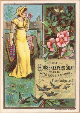 Victorian Trade Card - Housekeepers Soap - Cambridgeport,  Ma - Butterfly - Birds - Flowers