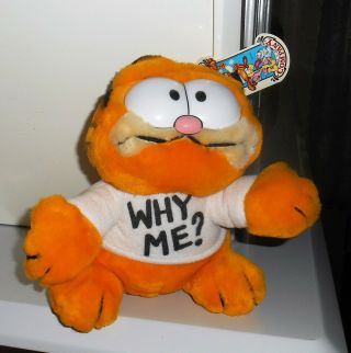 Vintage Garfield The Cat Why Me? Plush / Stuffed Tag Dakin