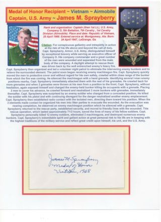 Medal Of Honor Recipient Vietnam War James M.  Sprayberry Signatu