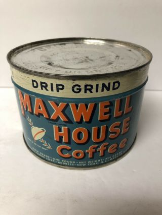 Vintage Maxwell House Coffee Tin Can Drip Grind