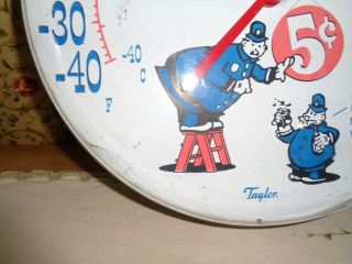AWESOME VINTAGE TAYLOR 5 cent PEPSI - COLA PETE THE COP ROUND ALUMINUM THERMOMETER 4
