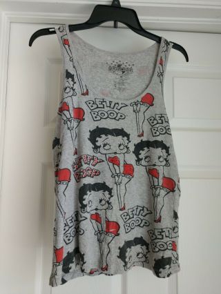 Betty Boop Sequin Front Tank Top Size M Universal Studios Gray Red Black