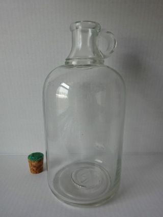 Vintage One Half Gallon 1/2 Jug Clear Glass Heavy Finger Hole Handle Cork Style