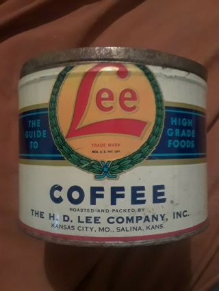 Vintage Lee Brand Coffee Can With Lid H D Lee Mercantile Salina Kansas Tin