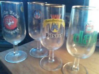 Set Of 4 Vintage 1960 1970 Stemmed German Brand Beer Pilsner Glasses Gold Rim