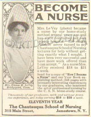Antique 1912 Chautauqua Nursing School Jamestown Ny Nurse Uniform Le Vey Art Ad